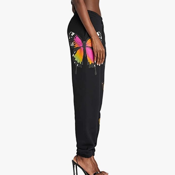 Black Butterfly Joggers/Sweatpants S NEW - Picture 3 of 10